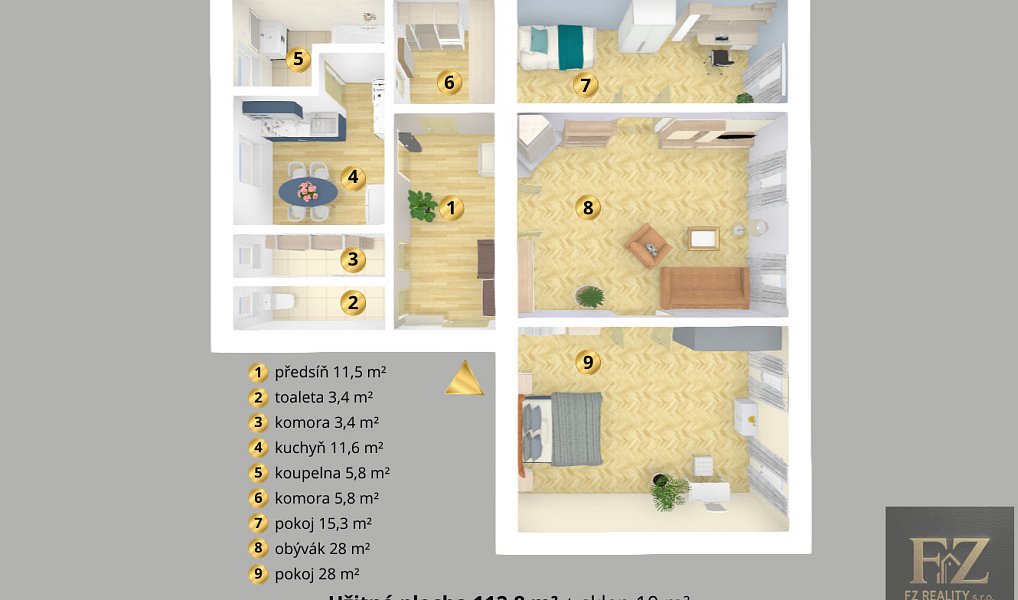 Prodej bytu 3+1 113 m², České Budějovice – náhled fotky 3