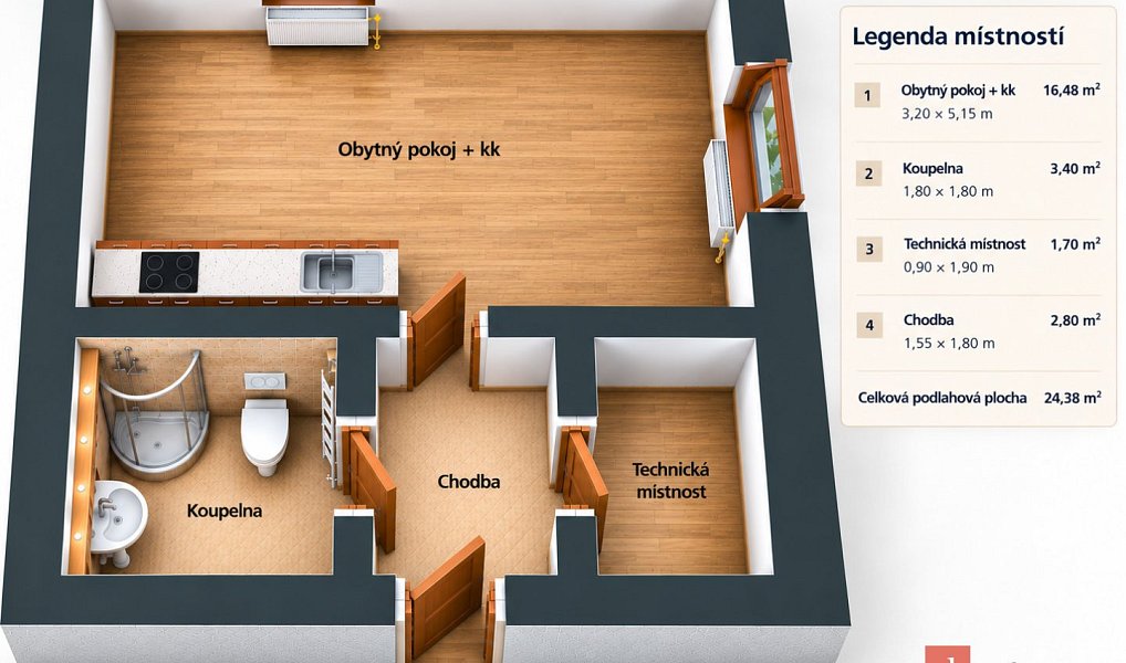 Pronájem bytu 1+kk 22 m², Hrádek nad Nisou – náhled fotky 2