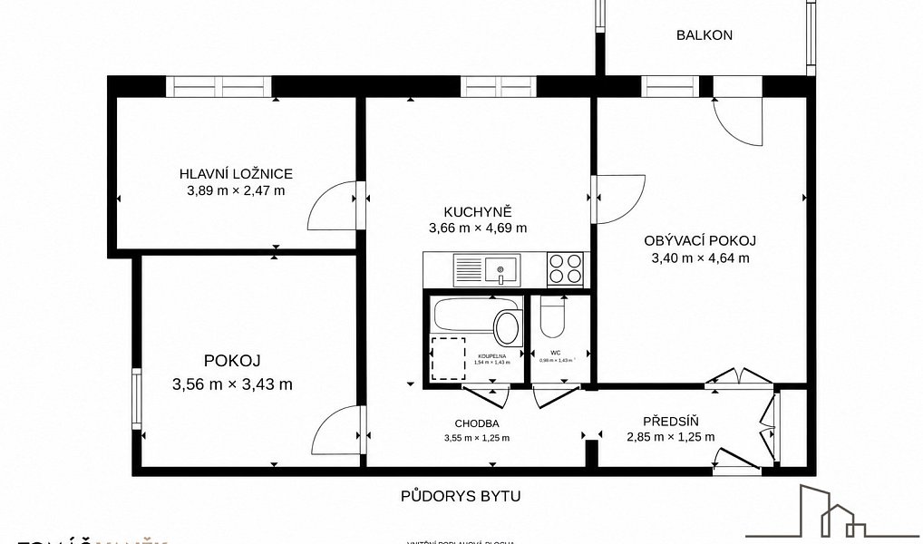 Prodej bytu 3+1 66 m², Kuřim – náhled fotky 2