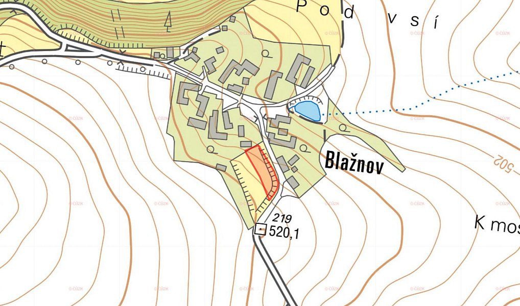 Prodej stavebního pozemku 420 m², Křešín – náhled fotky 7