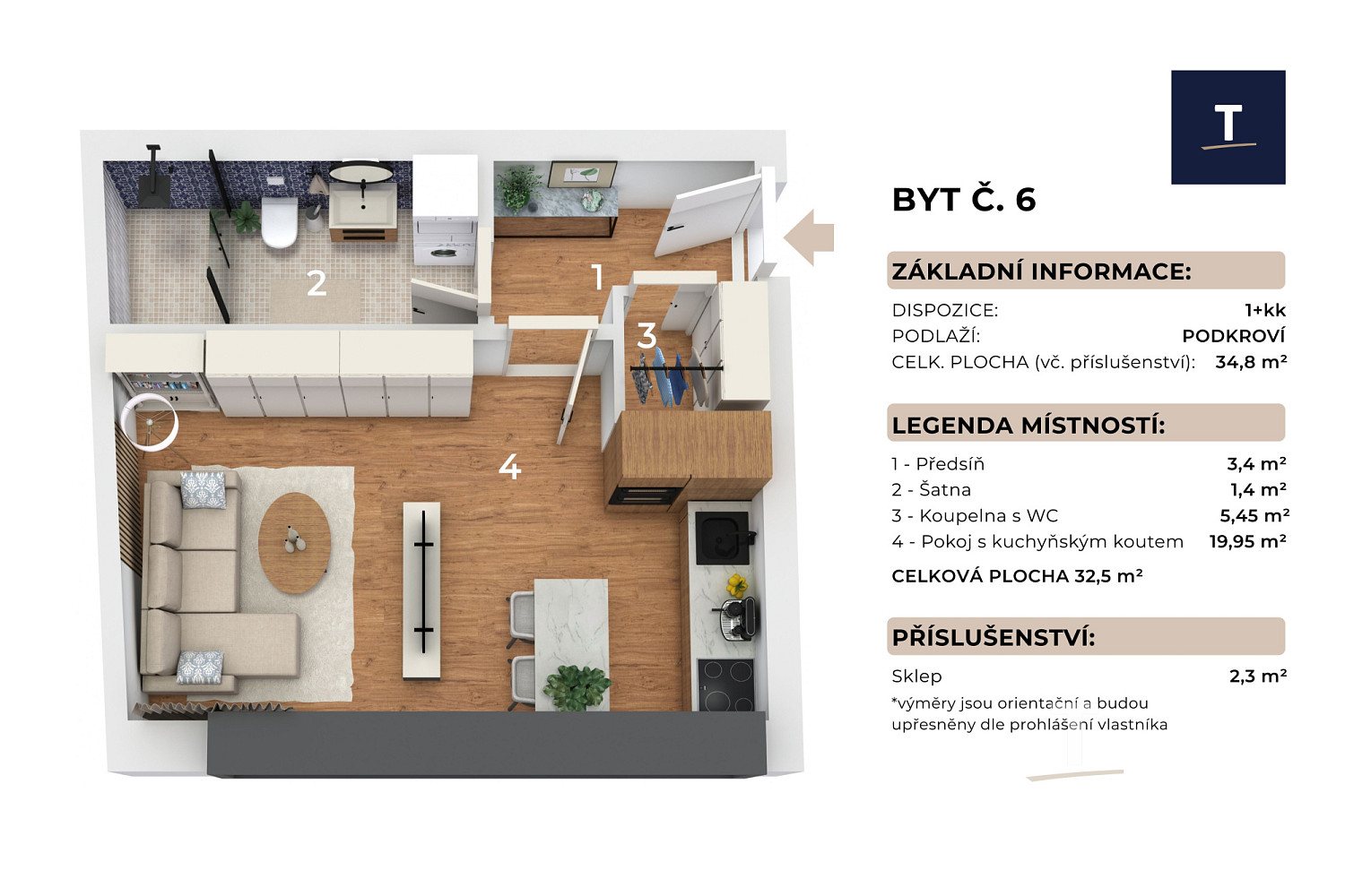 Prodej bytu 1+kk 35 m² – fotografie 3