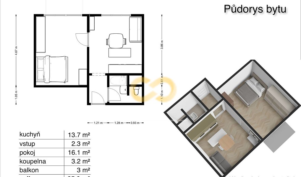 Prodej bytu 2+kk 40 m², Písek – náhled fotky 3