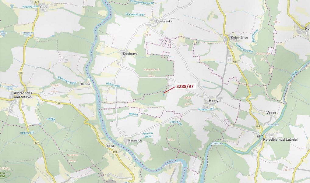 Dražba lesa, 1729 m², České Budějovice, Hosty