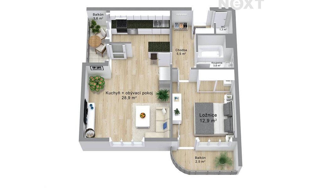 Prodej bytu 2+kk 52 m², Planá – náhled fotky 3