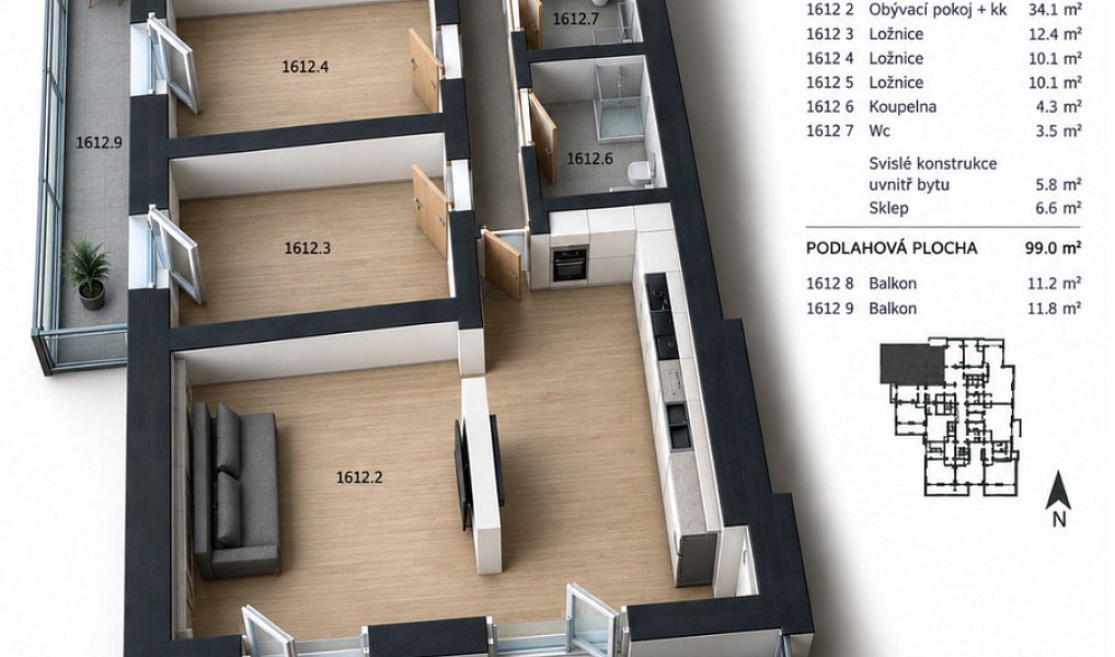 Pronájem bytu 4+kk 93 m², Praha – náhled fotky 11