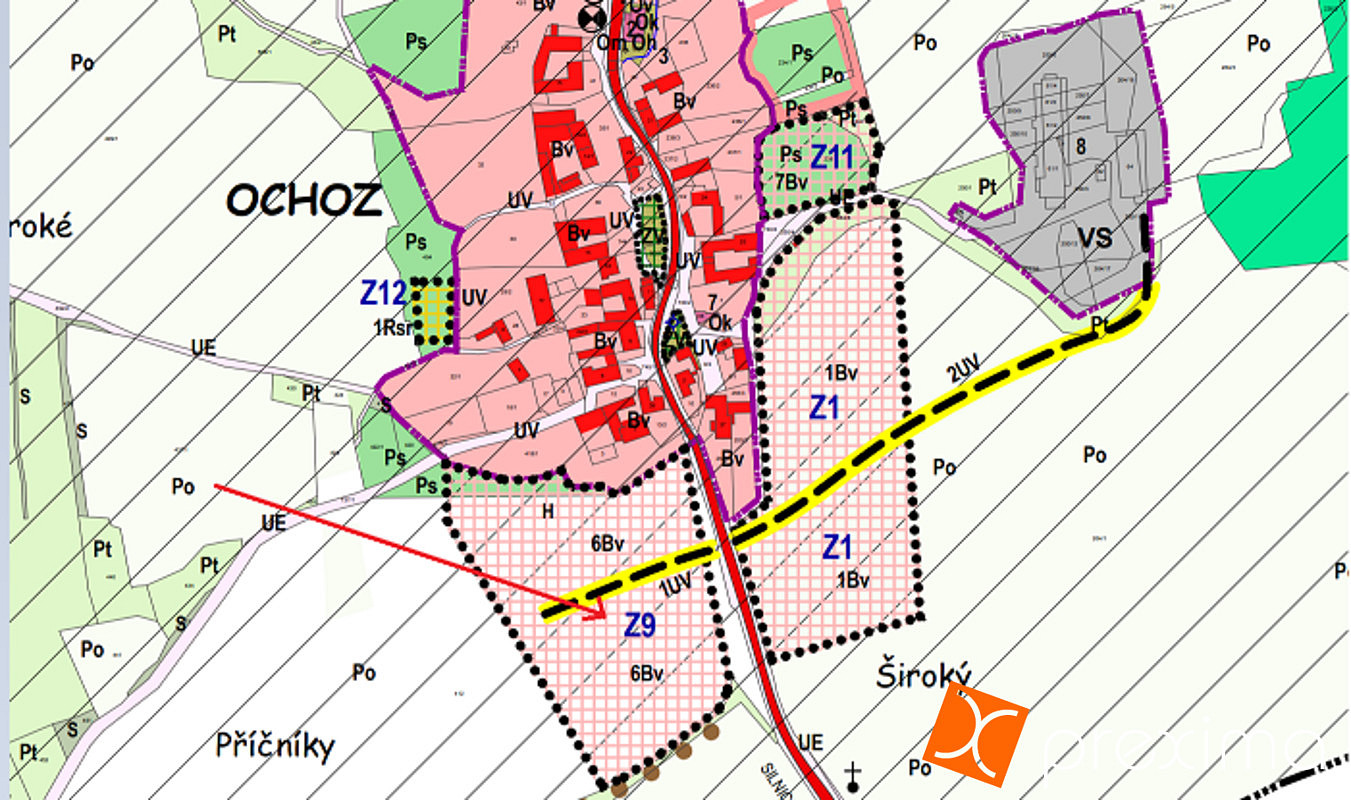 Prodej 1/8 pozemku 633 m² – pohled 2