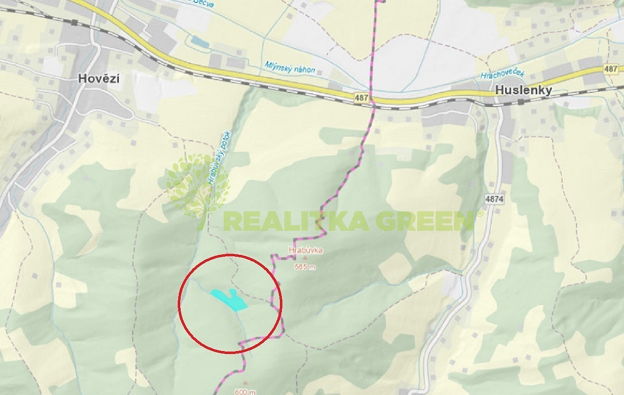 Prodej lesních pozemků, k. ú. Hovězí, okr. Vsetín, CP 9912 m², po těžbě – pohled 2