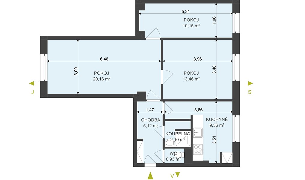 Pronájem bytu 3+1 62 m², Přelouč – náhled fotky 3