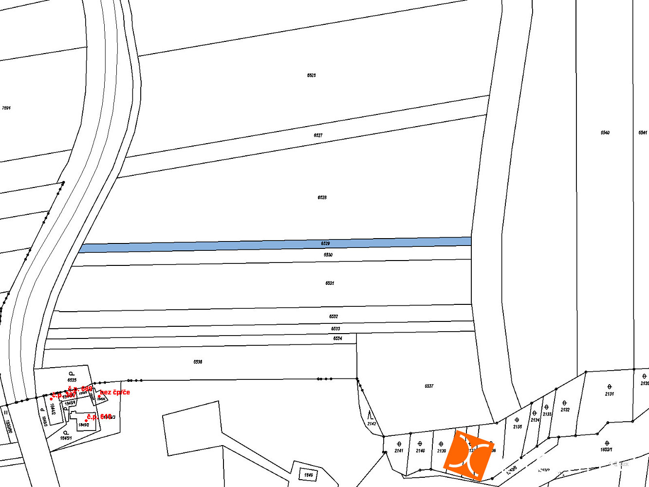 Prodej 1/4 pozemku 203 m² – pohled 2