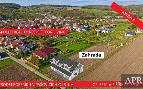 Prodej stavebního pozemku 3 551 m², Pašovice, okres Uherské Hradiště