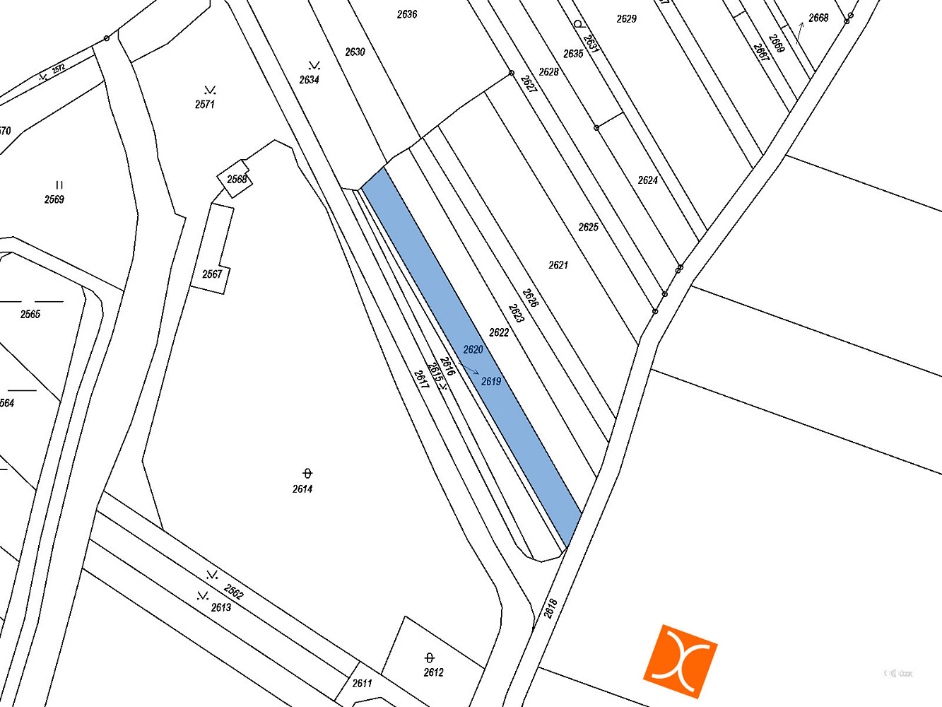 Prodej 1/5 pozemku 114 m² – pohled 2