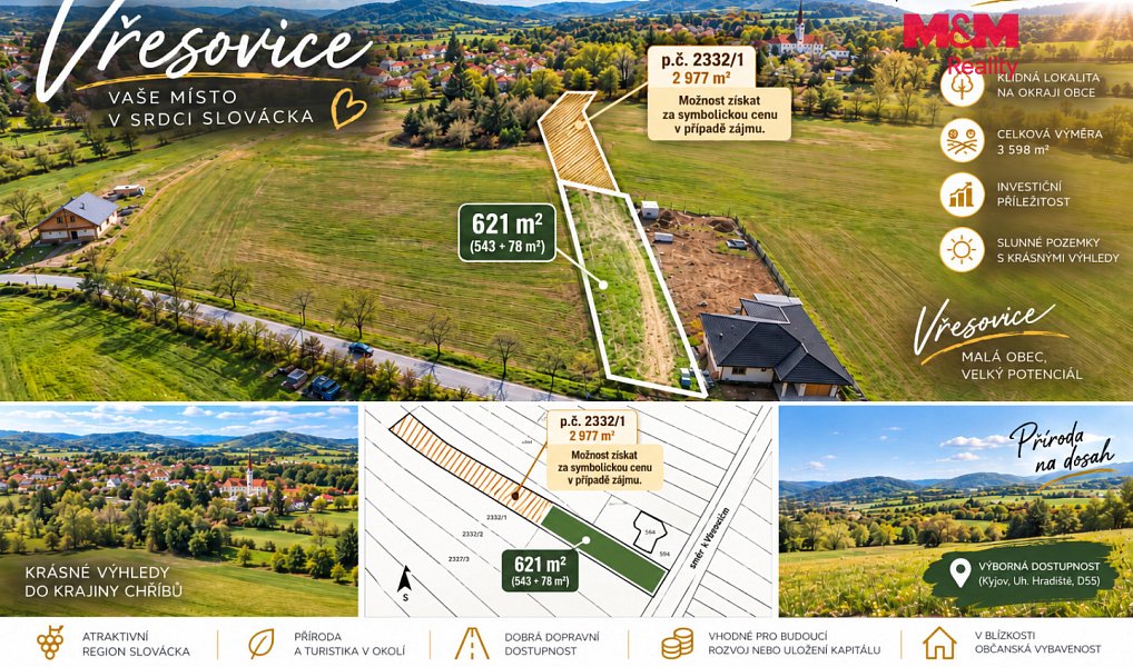 Prodej stavebního pozemku 621 m², Vřesovice – náhled fotky 3