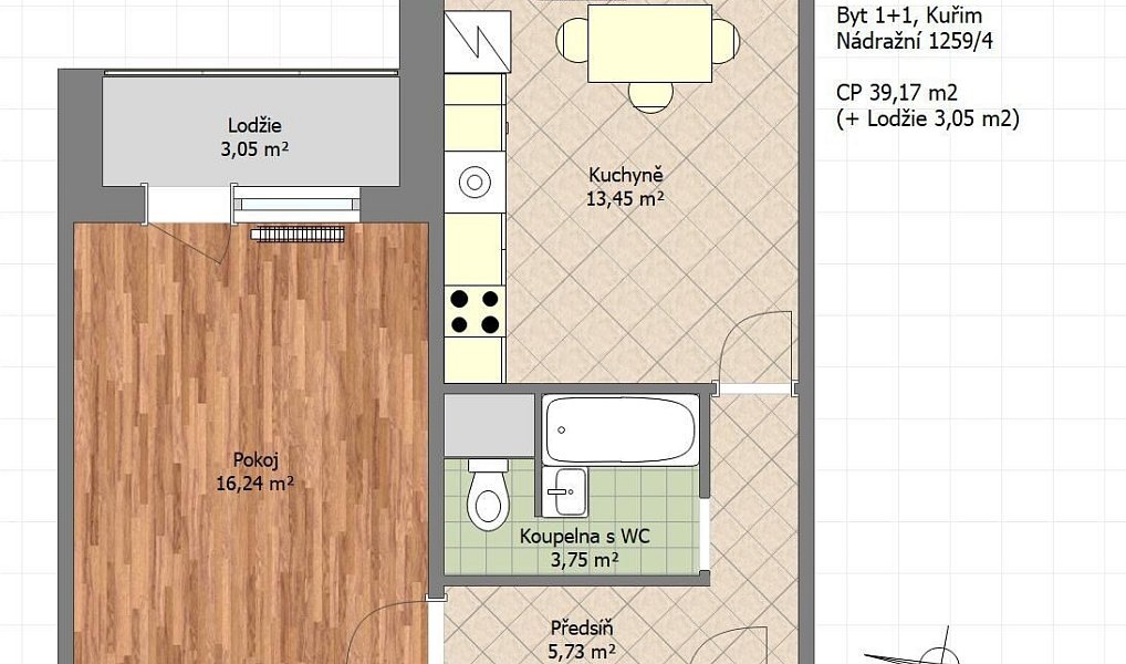 Pronájem bytu 1+1 39 m², Kuřim – náhled fotky 2