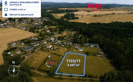 Prodej stavebního pozemku 3 487 m², Spálené Poříčí - Lipnice, okres Plzeň-Jih