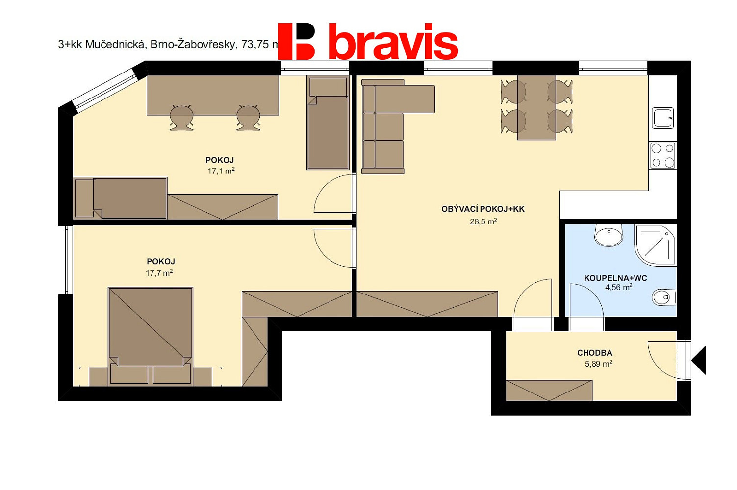 Pronájem bytu 3+kk 74 m² – fotografie 5
