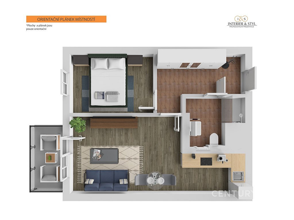Pronájem bytu 2+kk 47 m² – pohled 4