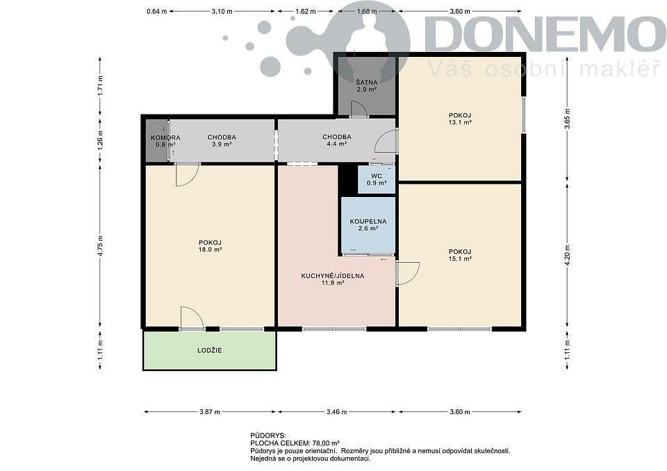 Pronájem bytu 3+1 71 m² – fotografie 2