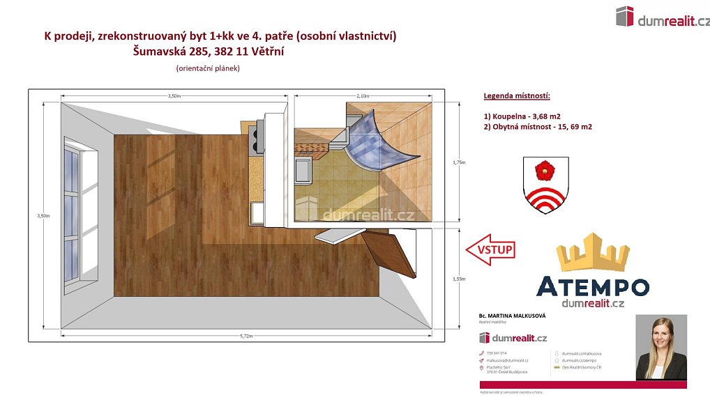 Prodej bytu 1+kk 19 m², Větřní – náhled fotky 2