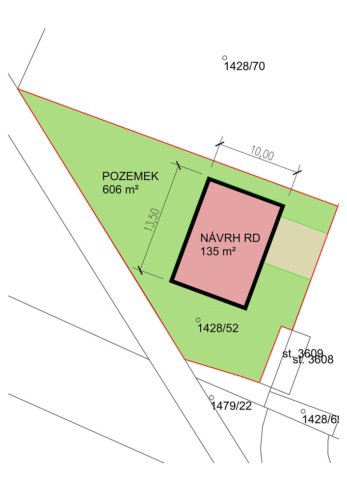 Prodej stavebního pozemku 606 m² - Widok 3