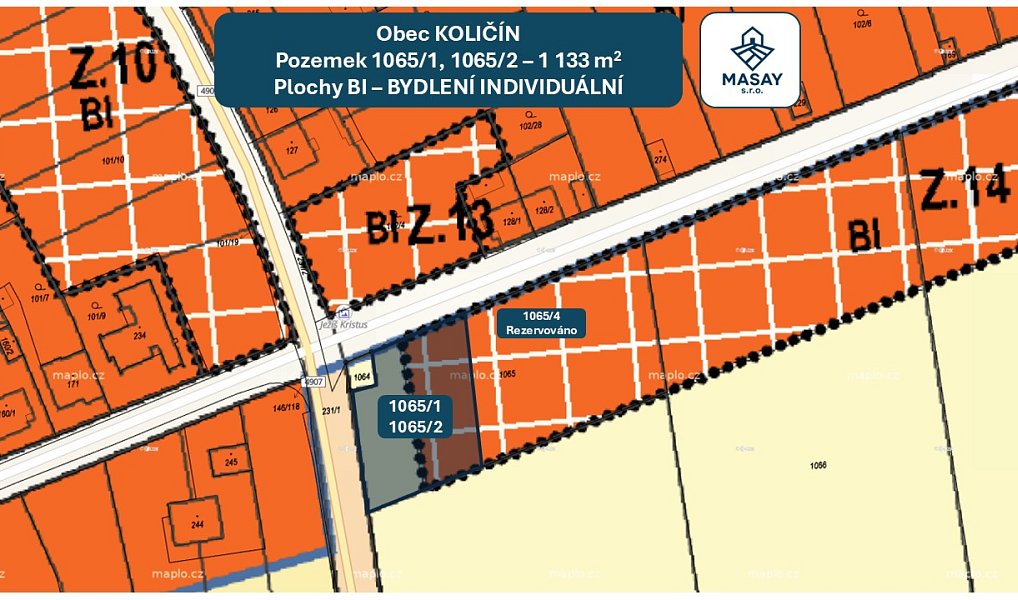 Prodej stavebního pozemku 1 133 m², Holešov – náhled fotky 2