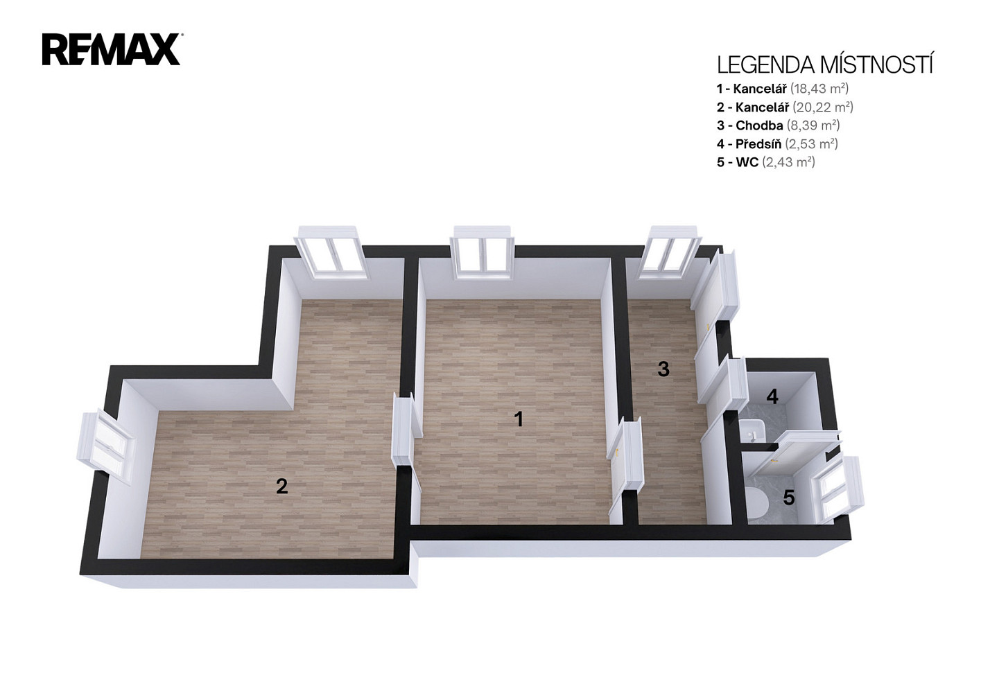 Pronájem kanceláře 53 m² – pohled 3