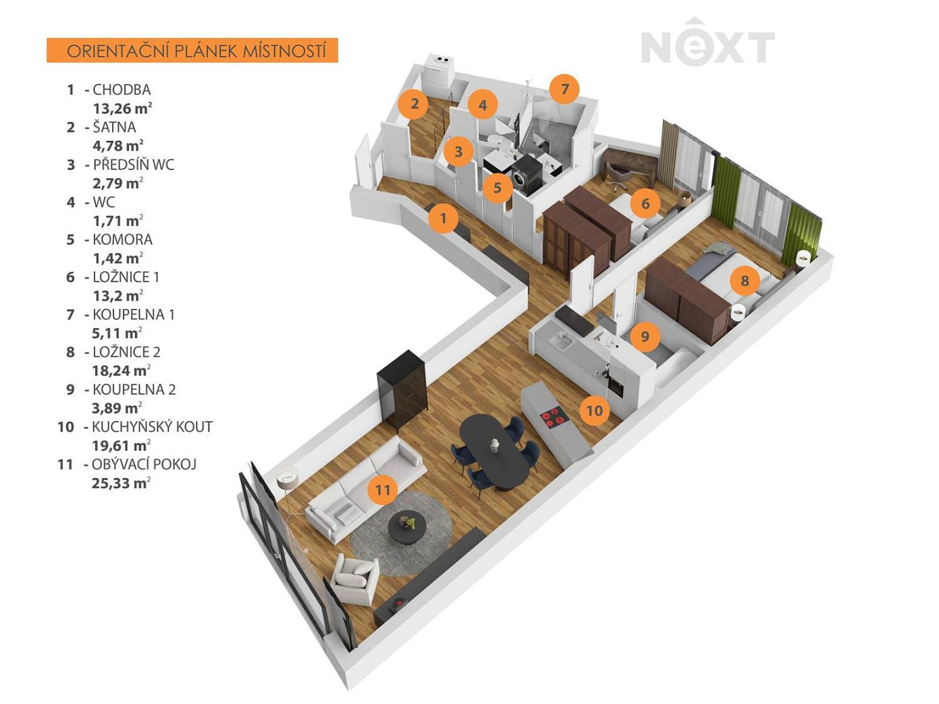 Pronájem bytu 3+kk 115 m² – pohled 4