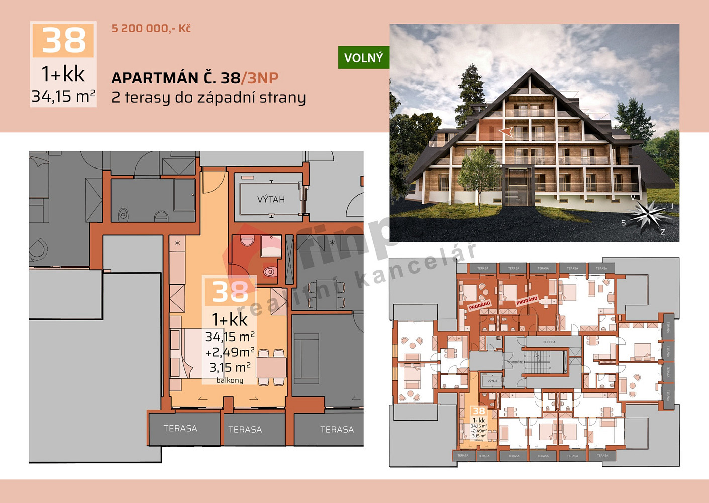 Prodej bytu 1+kk 34 m²