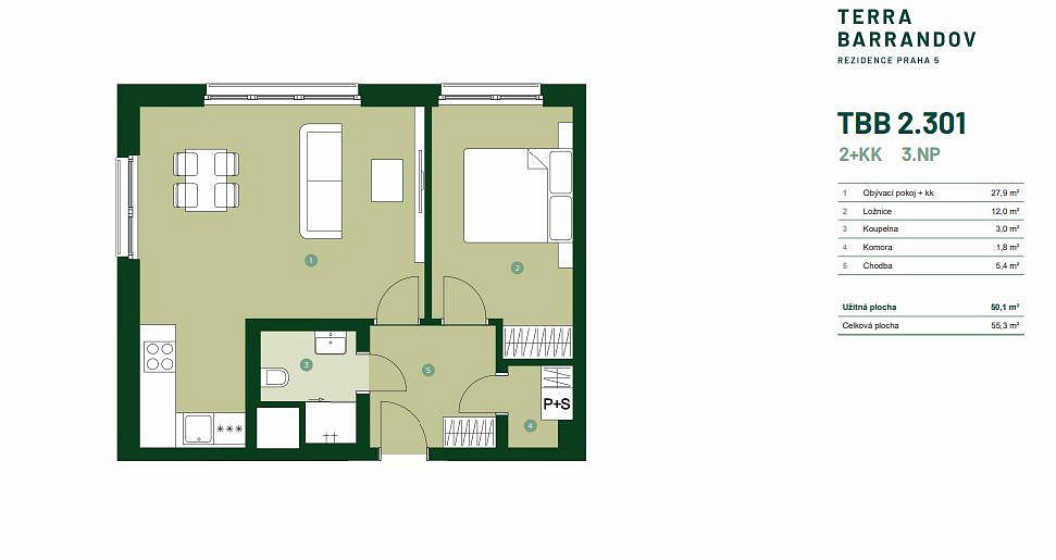 Prodej bytu 2+kk 50 m² – pohled 2