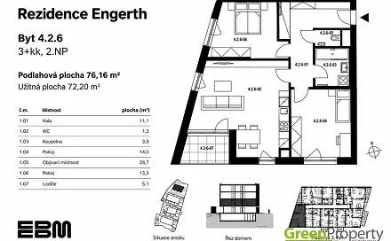 Pronájem bytu 3+kk 72 m², Kladno