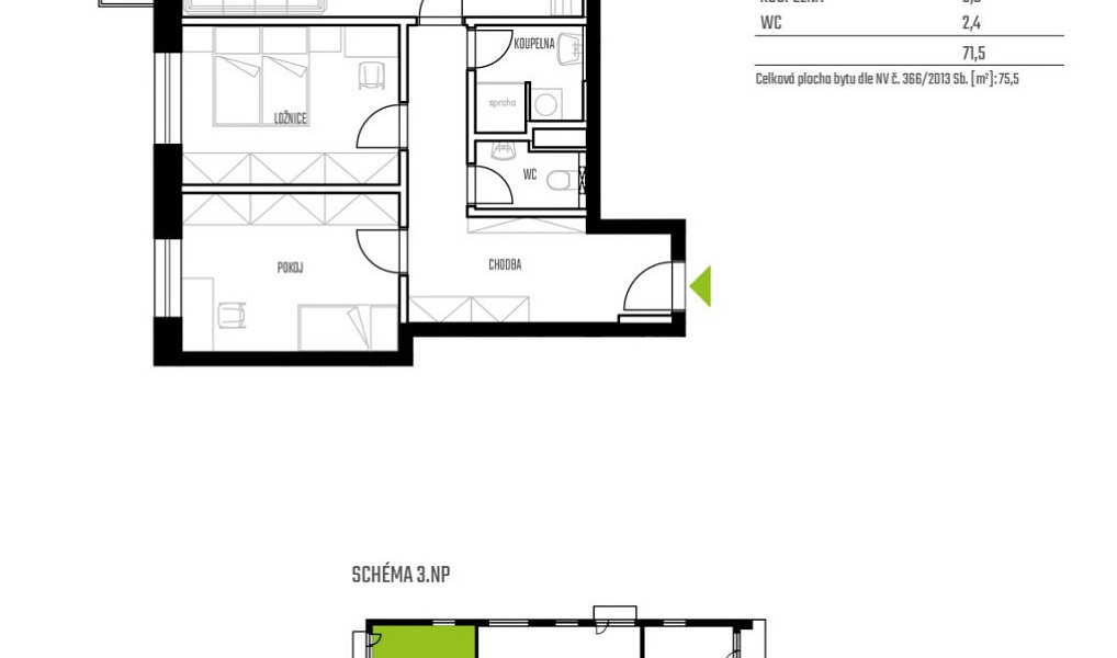 Prodej bytu 3+kk 72 m², Přelouč – náhled fotky 5