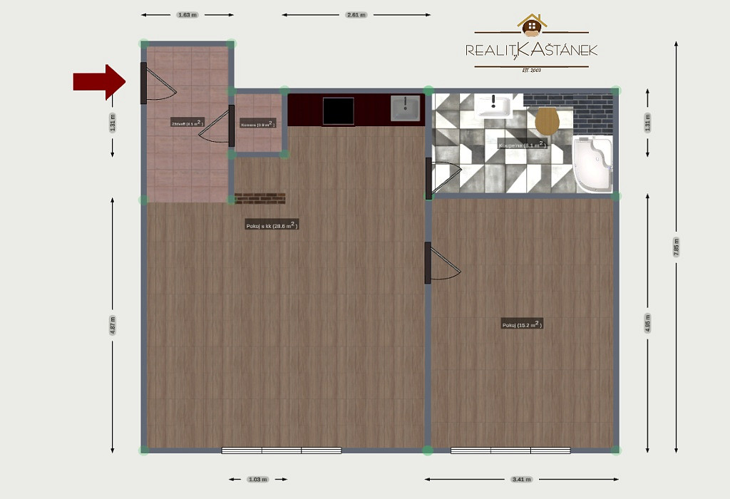 Pronájem bytu 2+kk 55 m² - Widok 4