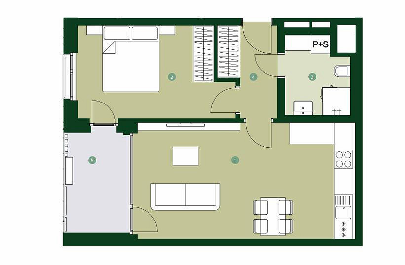 Prodej bytu 2+kk 49 m² – pohled 2