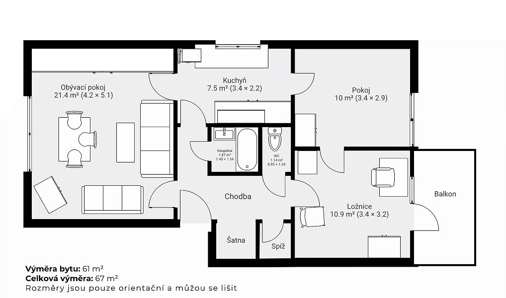 Pronájem bytu 3+1 61 m², Domanín – náhled fotky 15