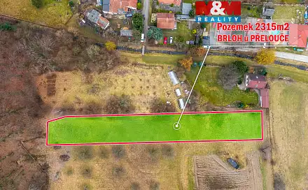 Prodej stavebního pozemku 2 315 m², Brloh, okres Pardubice