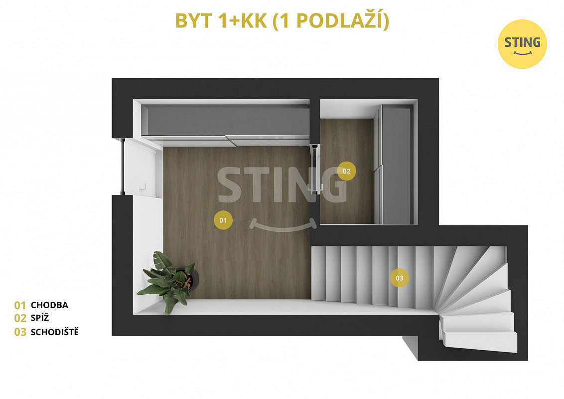 Pronájem bytu 1+kk 47 m² – fotografie 3
