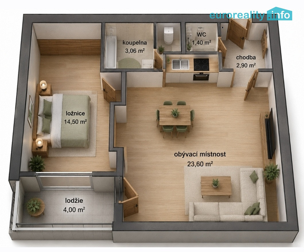 Pronájem bytu 2+kk 49 m² – fotografie 2