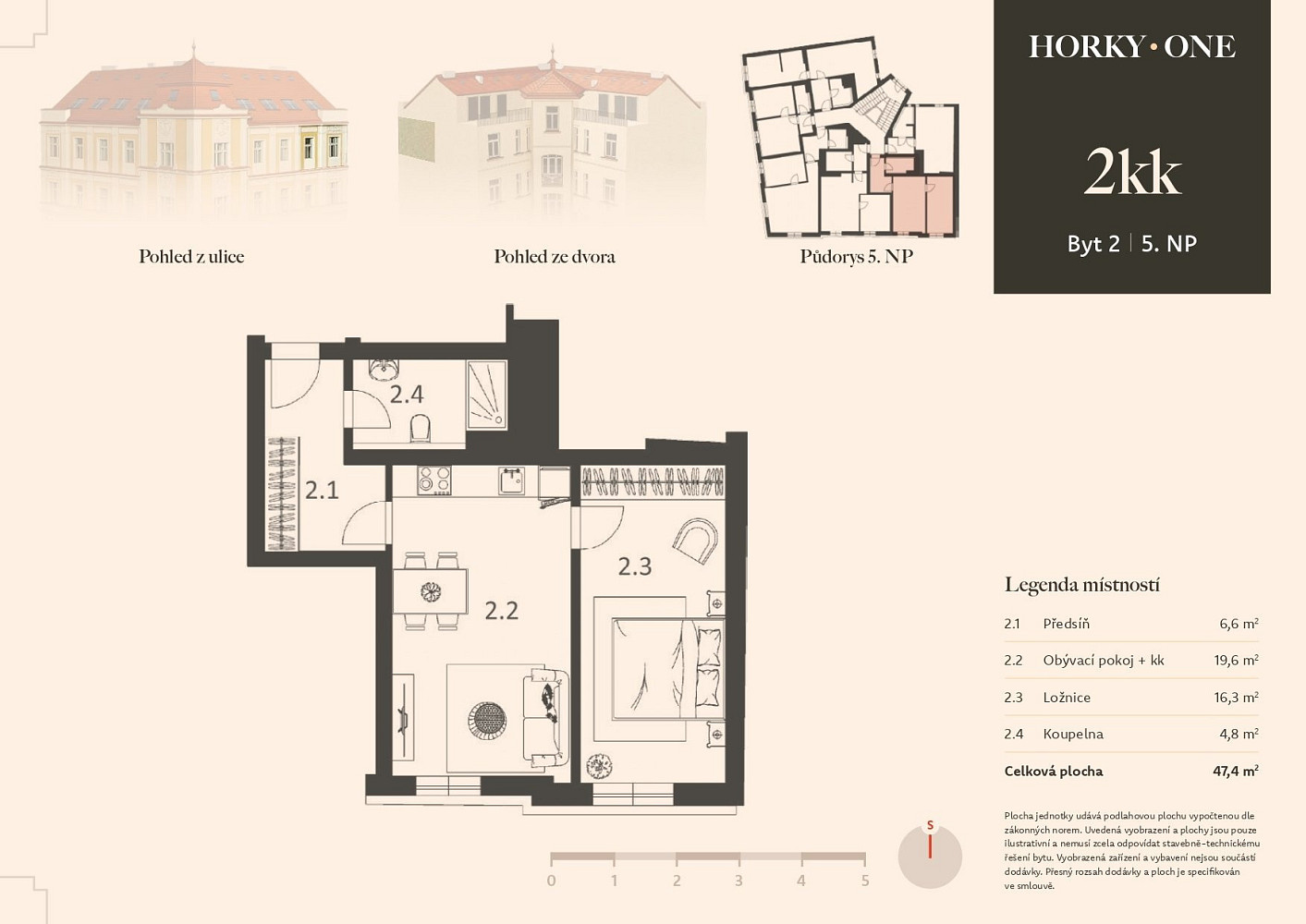 Prodej bytu 2+kk 47 m² – pohled 3