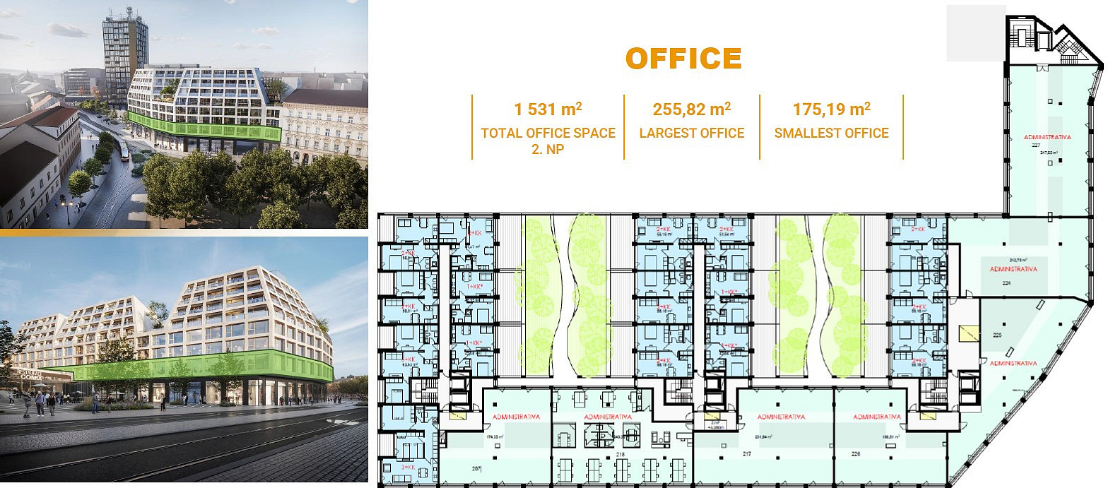 Pronájem kanceláře 220 m² – pohled 2