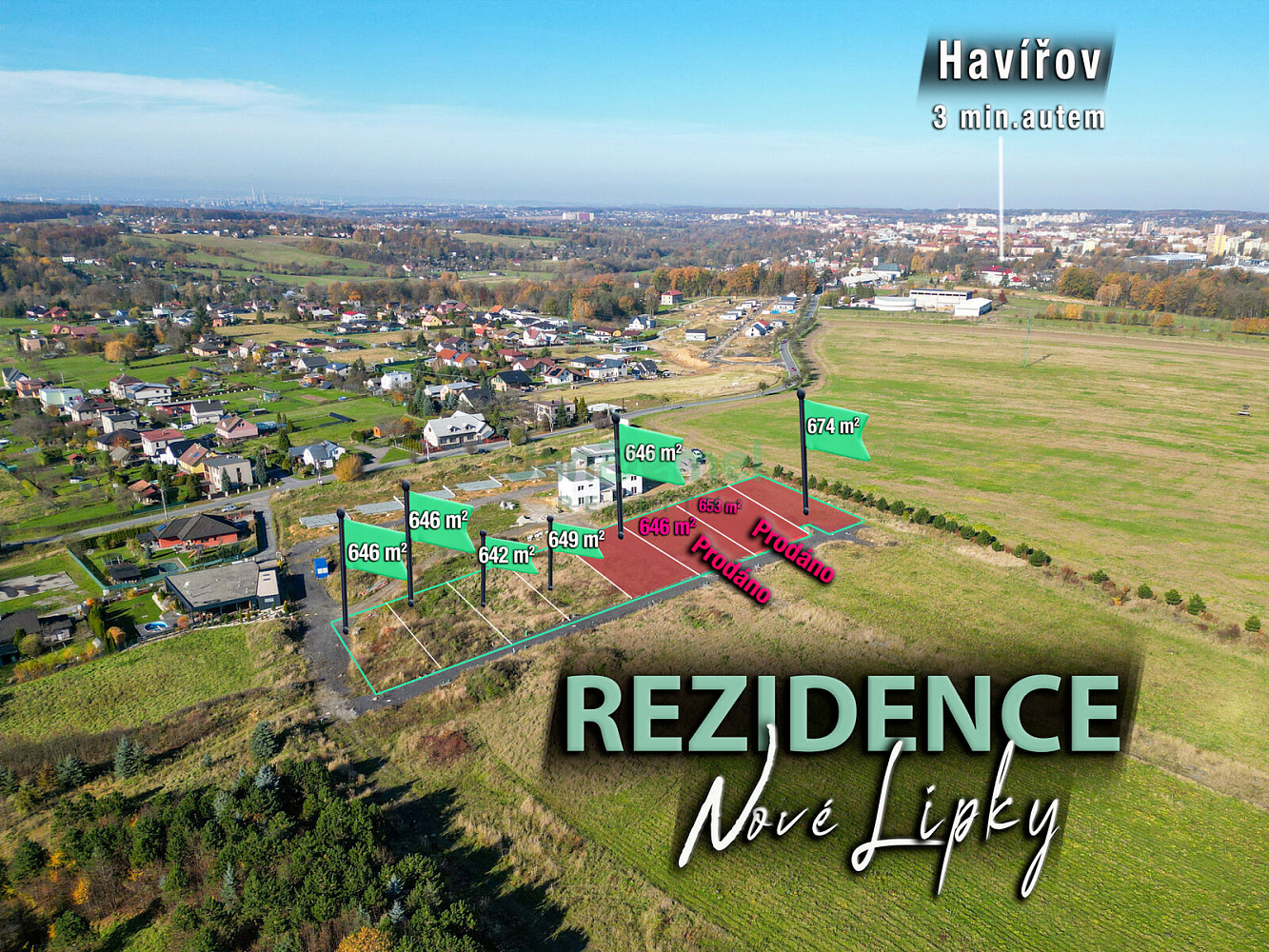 Stavební pozemek (646 m²) Horní Bludovice s projektem a sítěmi – pohled 3