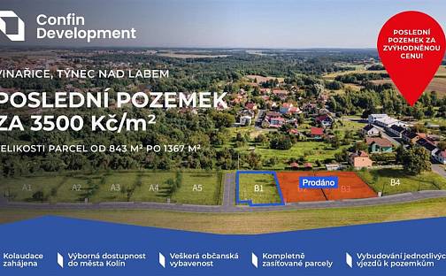 Prodej stavebního pozemku 911 m², Týnec nad Labem - Vinařice, okres Kolín