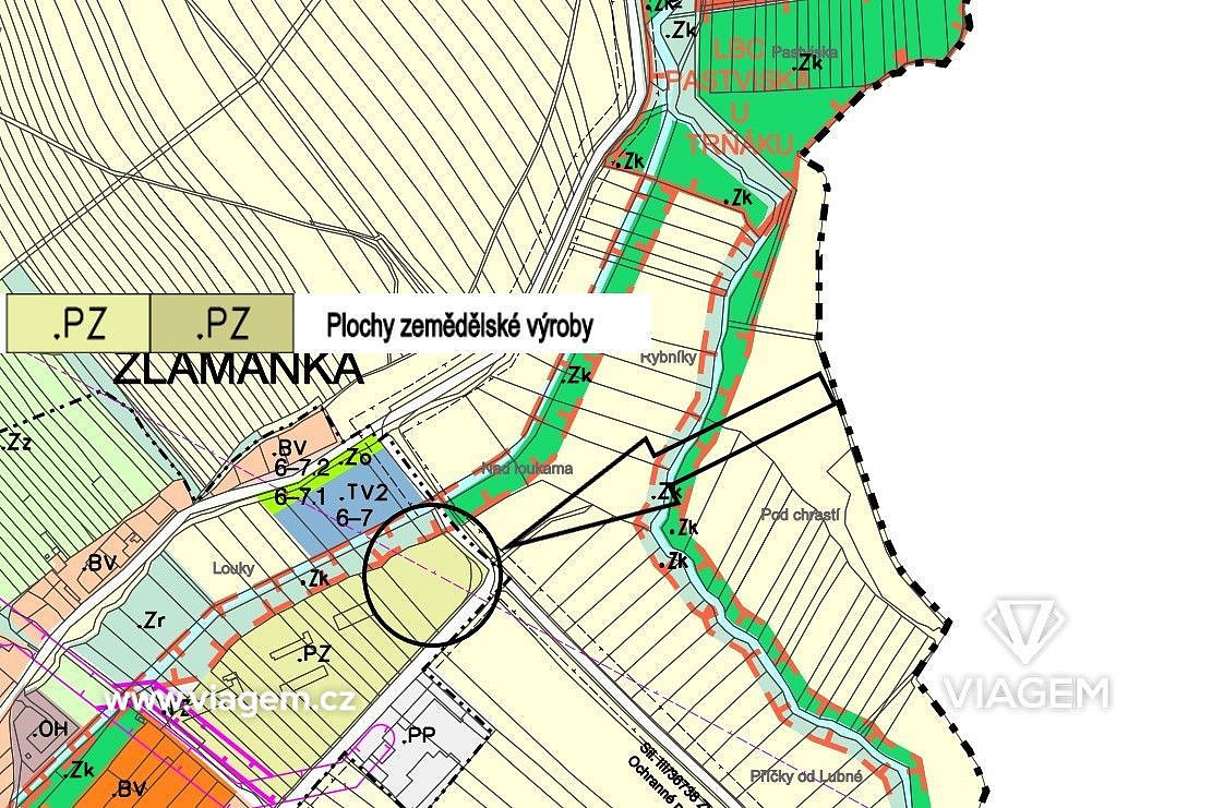 Prodej stavebního pozemku 3 474 m² – pohled 2