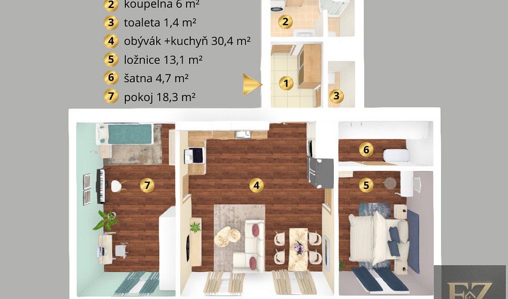 Prodej bytu 3+kk 78 m², Tábor – náhled fotky 3