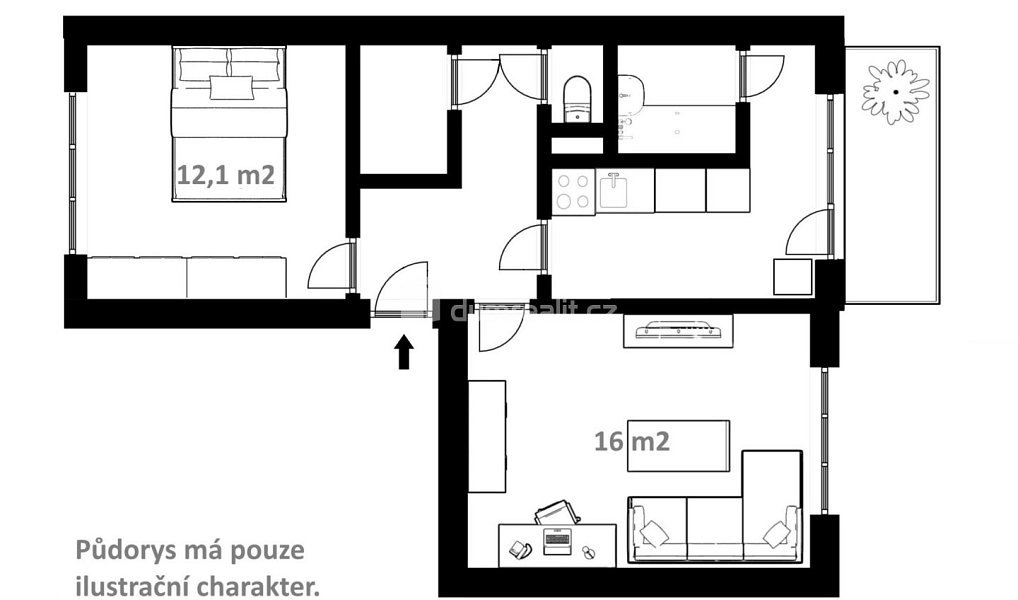 Pronájem bytu 2+1 50 m², Velešín – náhled fotky 2