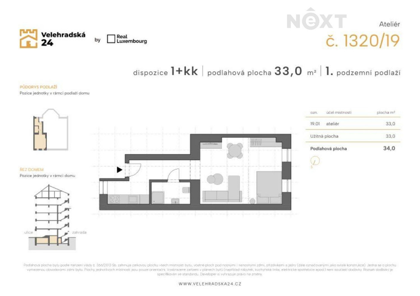 Prodej bytu 1+kk 33 m² – pohled 2