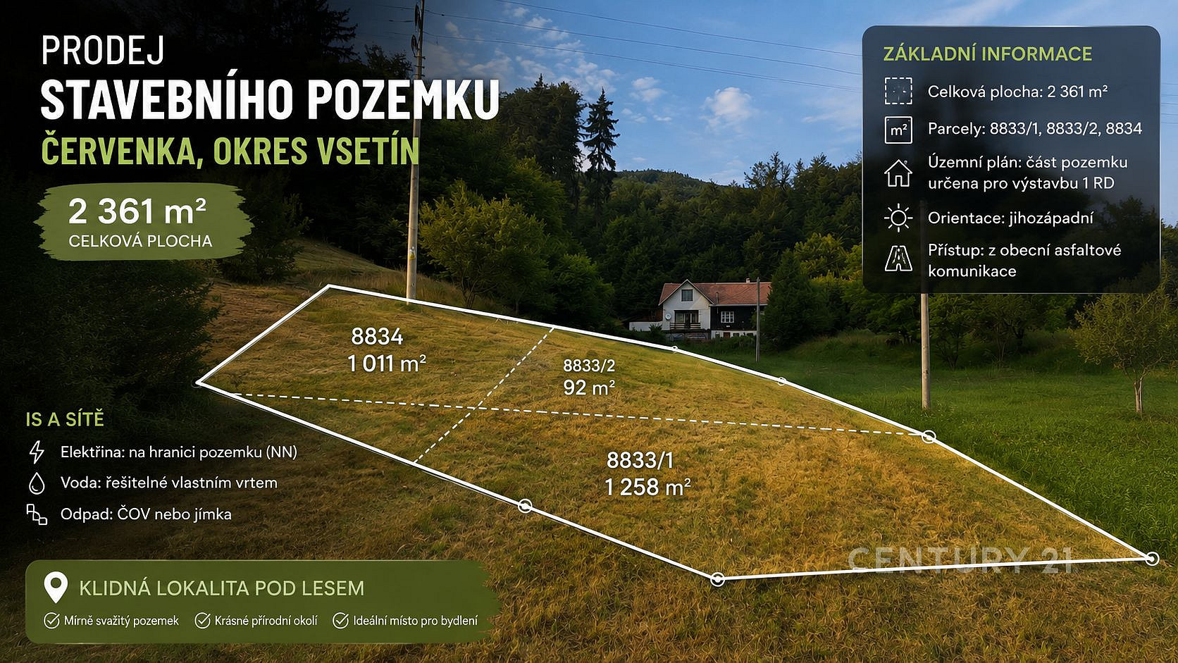 Prodej stavebního pozemku 2 361 m² Červenka