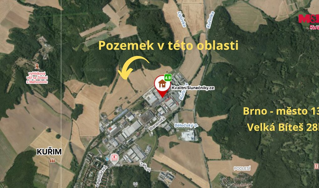 Prodej pole 6 916 m², Kuřim – náhled fotky 5