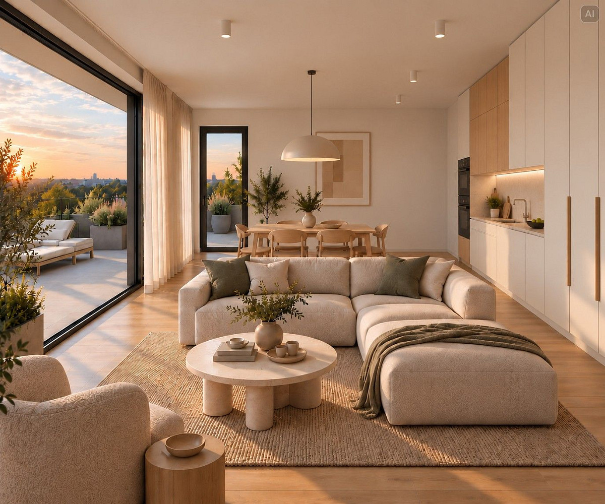 3+kk s jedinečnou 75m² terasou v Rezidenci Blízká, Praha 8 Karlín 88,8 m² podlahová plocha 74,9