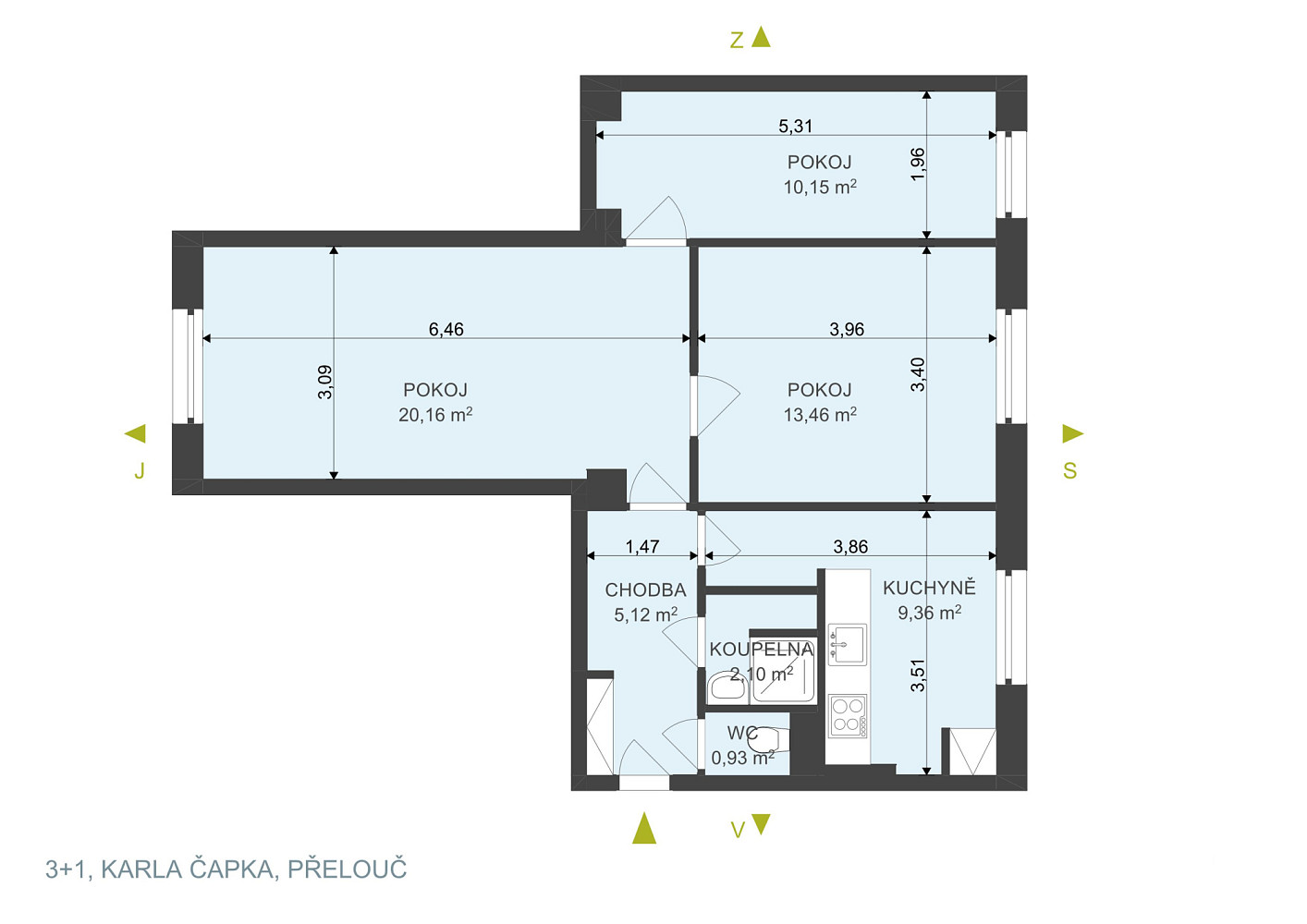 Pronájem bytu 3+1 62 m² – fotografie 3