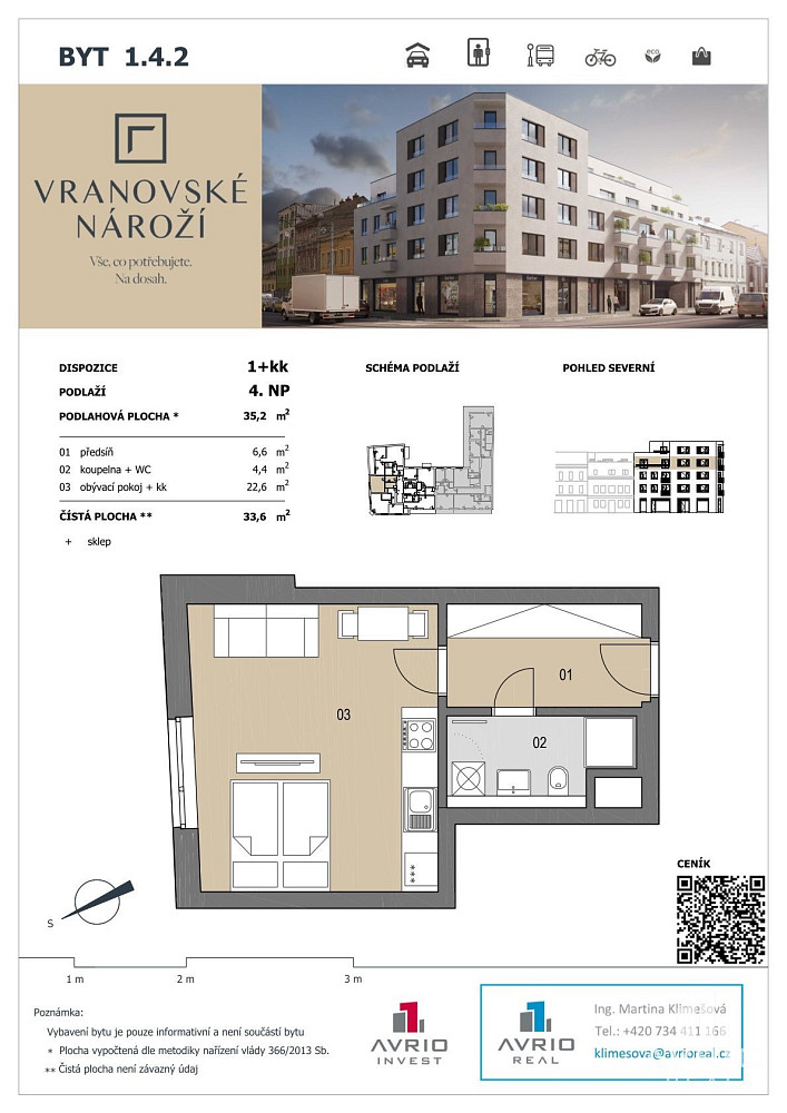 Byt 1+kk – Brno, Husovice – pohled 2