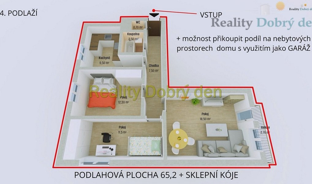 Prodej bytu 3+1 65 m², Opava – náhled fotky 2